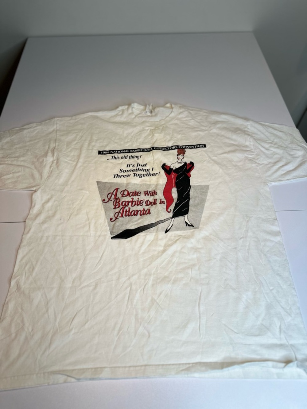 Jerzees White Short Sleeve Tee with Black & Red Vintage Graphic